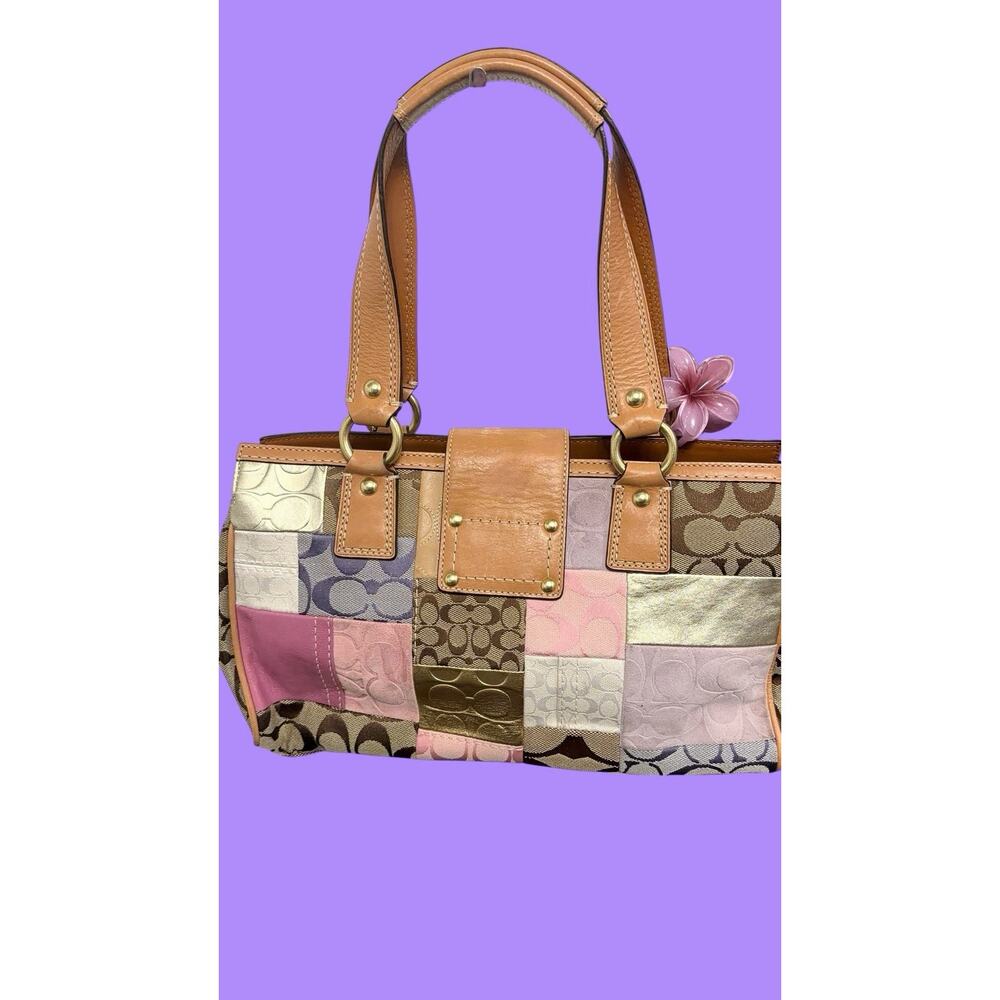 Coach Vintage Signature Patchwork Medium Satchel Pastel Turnlock Rare Y2K - Picture 2 of 10